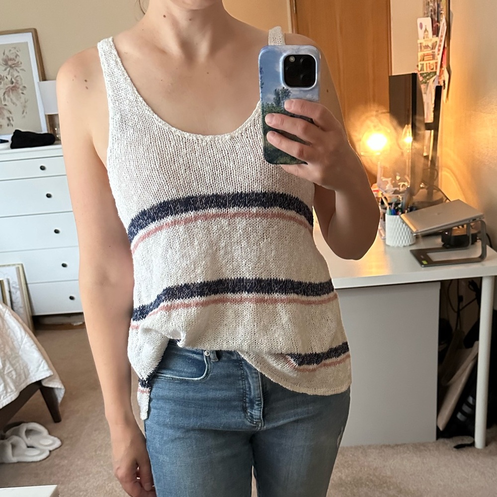 American Eagle Striped Sleeveless Knit Top
